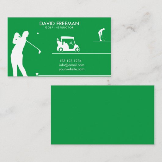 Modern Golfer & Cart Green Golf Instructor Visitekaartje (Voorkant / Achterkant)