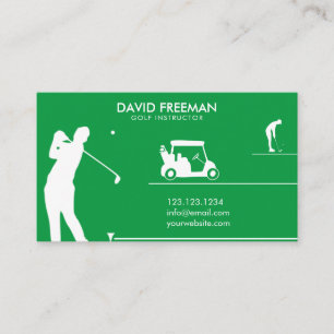 Modern Golfer & Cart Green Golf Instructor Visitekaartje