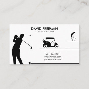 Modern Golfer & Cart White Golf Instructor Visitekaartje