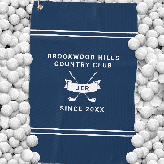 Modern Golfer Monogram Initials Golf Clubs Blue Golfhanddoek