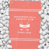 Modern Golfer Monogram Initials Golf Clubs Coral Golfhanddoek