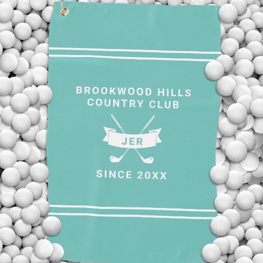 Modern Golfer Monogram Initials Golf Clubs Teal Golfhanddoek