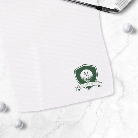 Modern Golfer Name Green and White Monogram Golfhanddoek