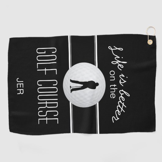 Modern Golfer Pro Quote Monogrammed Black White Golfhanddoek (Horizontaal)
