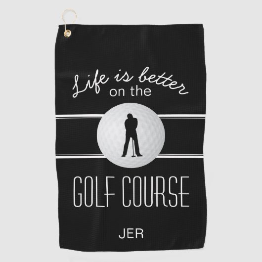 Modern Golfer Pro Quote Monogrammed Black White Golfhanddoek (Voorkant)