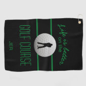 Modern Golfer Pro Sports Monogrammed Black Green Golfhanddoek (Horizontaal)