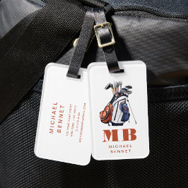 Modern Golfer Sport Monogrammed Bagagelabel