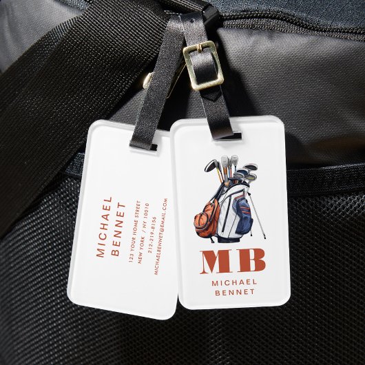 Modern Golfer Sport Monogrammed Bagagelabel