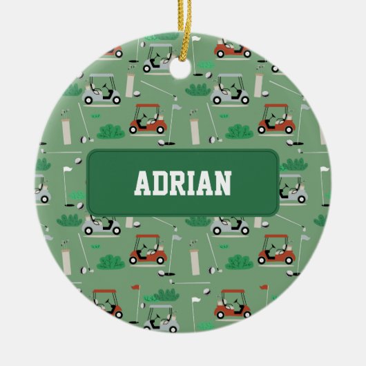 Modern Golfer thema gepersonaliseerde naam Keramisch Ornament (Voorkant)