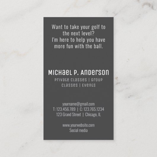 Modern golfinstructeur golfklasse visitekaartje (Achterkant)