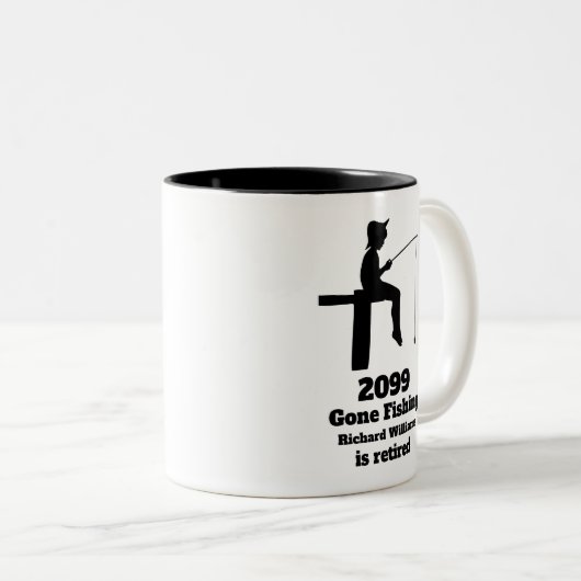 Modern Gone Gevist Gepensioneerde Zittende Visser Tweekleurige Koffiemok (Voorkant rechts)