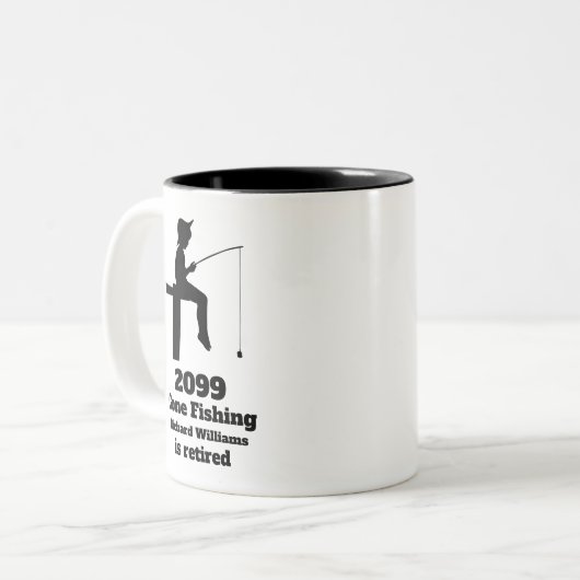 Modern Gone Gevist Gepensioneerde Zittende Visser Tweekleurige Koffiemok (Voorkant links)