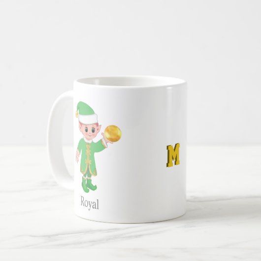 Modern Good Luck Elf with Calligraphy & Monogram Koffiemok (Voorkant links)
