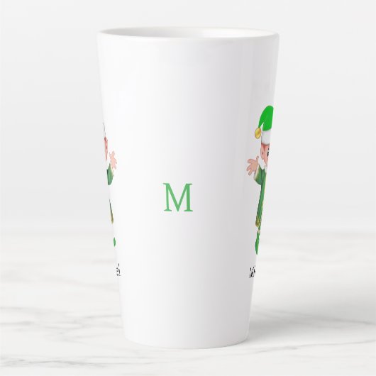 Modern Good Luck Elf with Script and Monogram Latte Mok (Voorkant)
