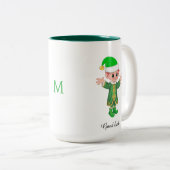 Modern Good Luck Elf with Script and Monogram Mug Tweekleurige Koffiemok (Voorkant rechts)