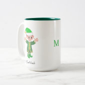 Modern Good Luck Elf with Script and Monogram Mug Tweekleurige Koffiemok (Voorkant links)