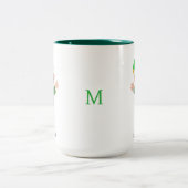 Modern Good Luck Elf with Script and Monogram Mug Tweekleurige Koffiemok (Center)