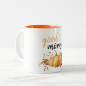 Modern Good Morning Pumpkin Quote Tweekleurige Koffiemok (Voorkant links)