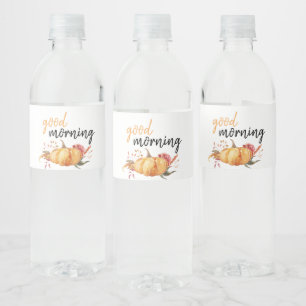 Modern Good Morning Pumpkin Quote Waterfles Etiket