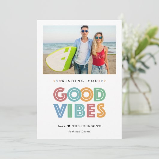 Modern Good Vibes Colorful Photo Feestdagenkaart (Staand voorkant)