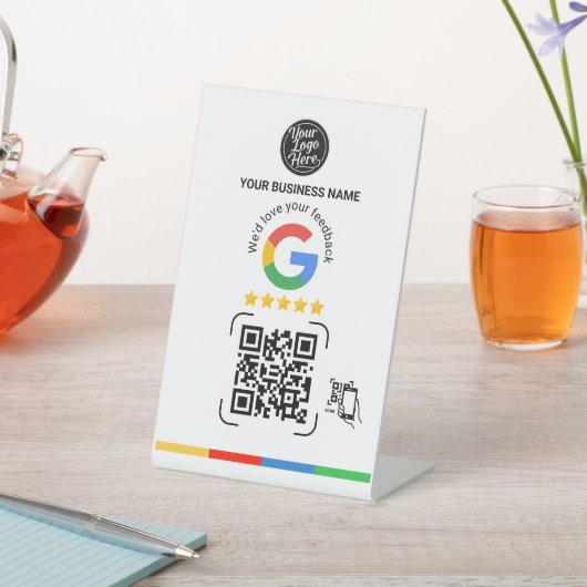 Modern Google Feedback QR Code White Reclamebord Met Voetstuk (Insitu)