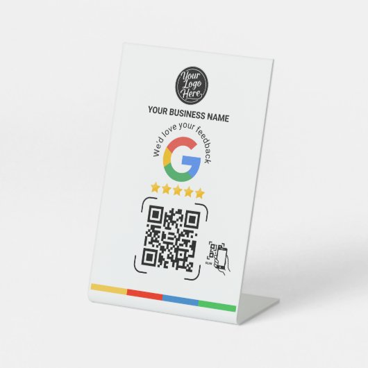 Modern Google Feedback QR Code White Reclamebord Met Voetstuk (Voorkant)