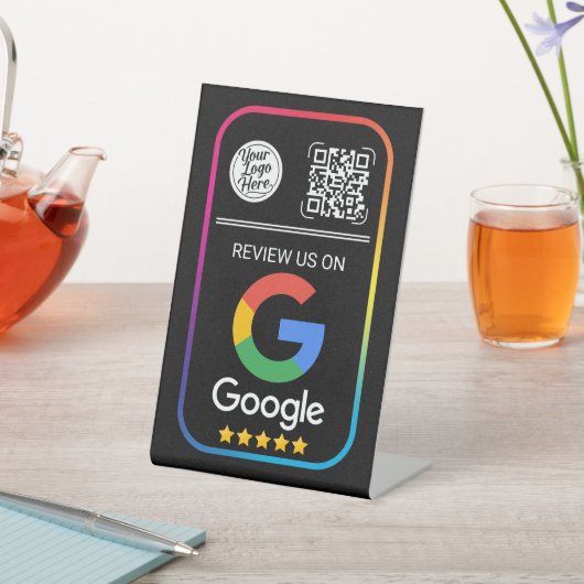 Modern Google Review QR Code Business Black Reclamebord Met Voetstuk (Insitu)