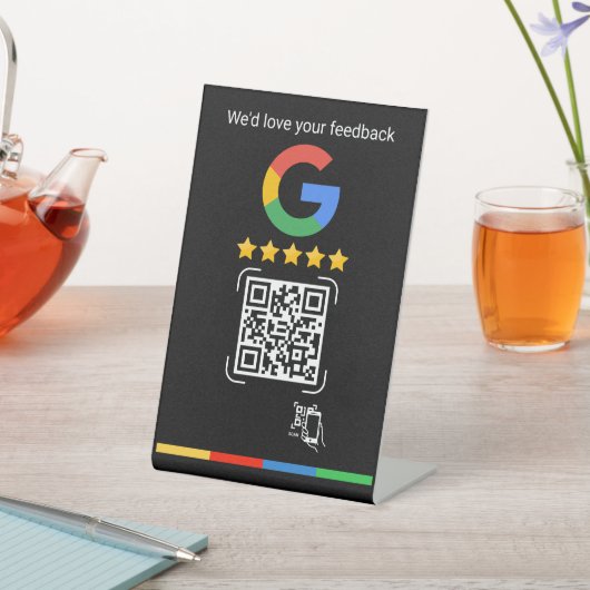 Modern Google Review QR Scan Black Stand Reclamebord Met Voetstuk (Insitu)