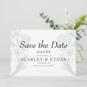 Modern Gothic Floral Heart Elegant White Wedding Save The Date (Staand voorkant)