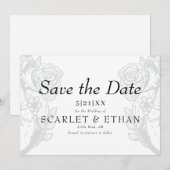 Modern Gothic Floral Heart Elegant White Wedding Save The Date (Voorkant / Achterkant)