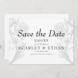 Modern Gothic Floral Heart Elegant White Wedding Save The Date