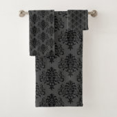 Modern gothic Grey Black Damask Pattern Bad Handdoek (Insitu)