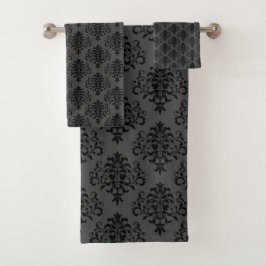 Modern gothic Grey Black Damask Pattern Bad Handdoek