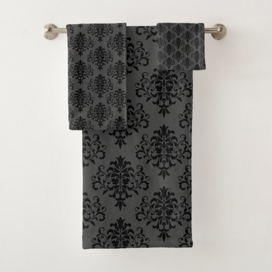 Modern gothic Grey Black Damask Pattern Bad Handdoek (Insitu)