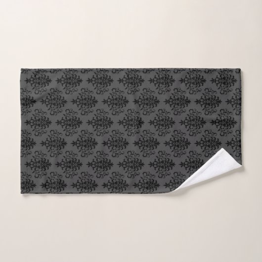 Modern gothic Grey Black Damask Pattern Bad Handdoek (Handdoek)