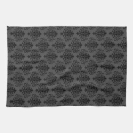 Modern gothic Grey Black Damask Pattern Theedoek