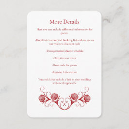 Modern Gothic Rose Swirls Crimson Red Wedding Informatiekaartje