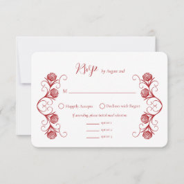 Modern Gothic Rose Swirls Crimson Red Wedding RSVP Kaartje