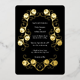 Modern Gotisch Roos Swirls Zwart-wit Bruiloft Folie Uitnodiging