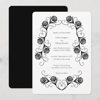 Modern Gotisch Roos Swirls Zwart-wit Bruiloft Kaart