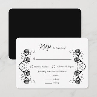 Modern Gotisch Roos Swirls Zwart-wit Bruiloft RSVP Kaartje