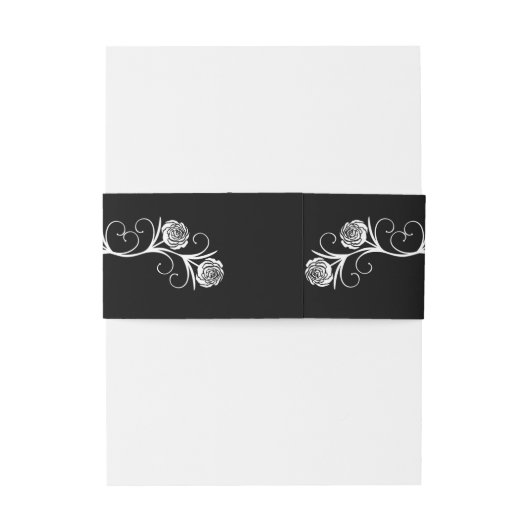 Modern Gotisch Roos Swirls Zwart-wit Bruiloft Uitnodigingen Wikkel (Achterkant Voorbeeld)