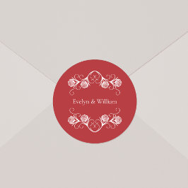 Modern Gotisch Roos wervelt Crimson rood bruiloft Ronde Sticker