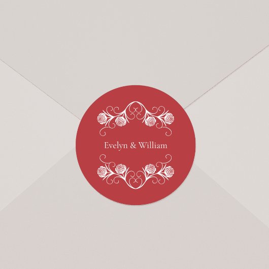 Modern Gotisch Roos wervelt Crimson rood bruiloft Ronde Sticker