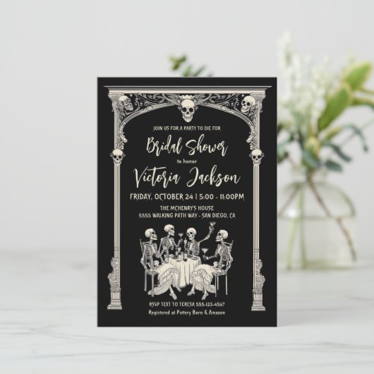 Modern Gotisch Skelet Bachelorette Vrijgezellenfee Kaart (Staand voorkant)