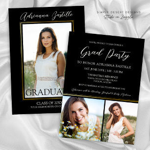 Modern Goud 3 Foto Kalligrafie Graduation Party Kaart
