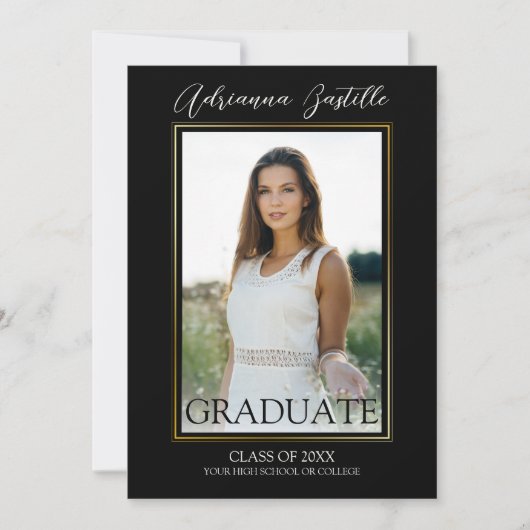 Modern Goud 3 Foto Kalligrafie Graduation Party Kaart (Voorkant)