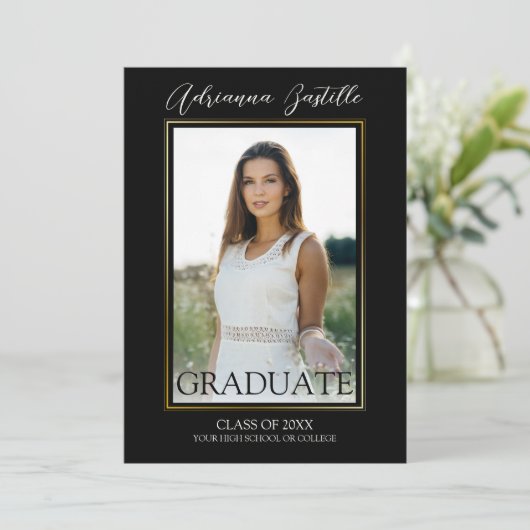 Modern Goud 3 Foto Kalligrafie Graduation Party Kaart (Staand voorkant)