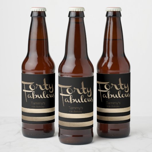 Modern Goud 40e Verjaardagsfeestje Bier Etiket (Flessen)