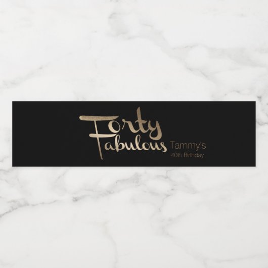 Modern Goud 40e Verjaardagsfeestje Waterfles Etiket (Enkel label)
